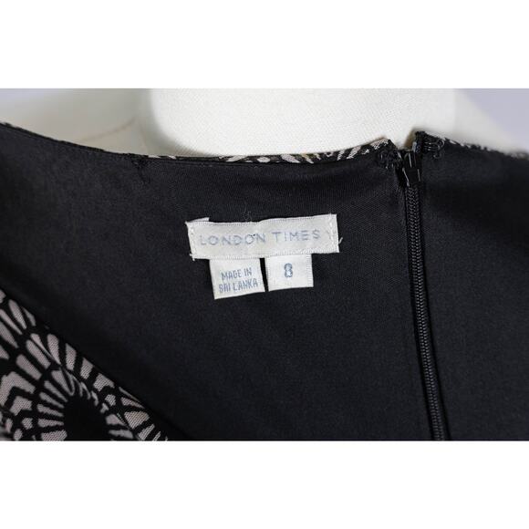 London Times Size 8 Dress Cocktail Sash Tie V Neck Black Gray - Picture 6 of 7